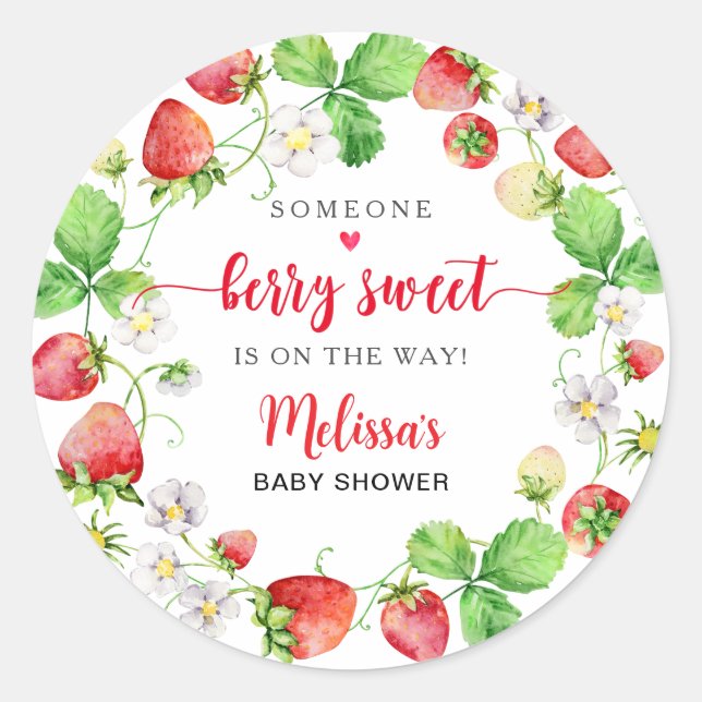 Strawberry Baby Shower Classic Round Sticker (Front)