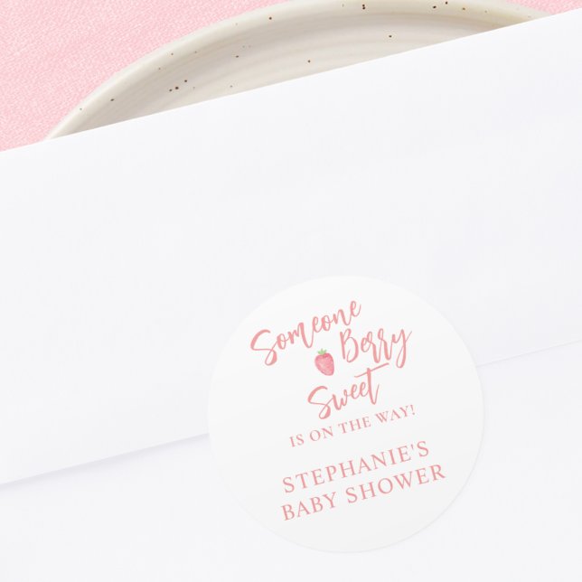 Strawberry Baby Shower  Classic Round Sticker (Creator Uploaded)