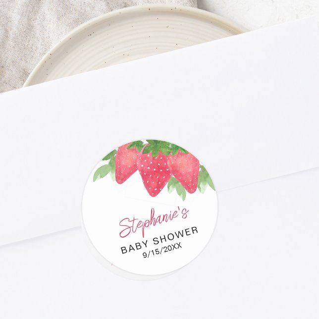 Strawberry Baby Shower Classic Round Sticker (Creator Uploaded)
