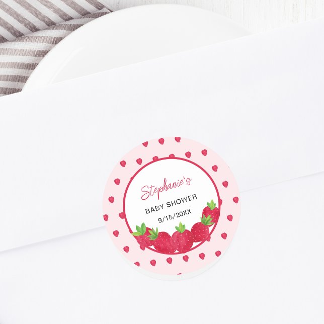 Strawberry Baby Shower Classic Round Sticker (Creator Uploaded)