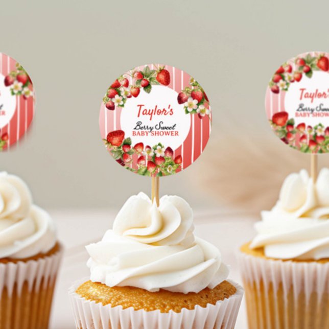 Strawberry Baby Shower  Classic Round Sticker (Creator Uploaded)