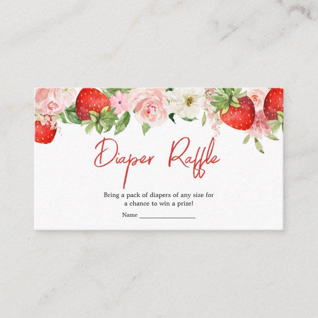 Strawberry Baby Shower Diaper Raffle Enclosure Card (Front)