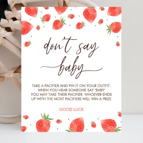 Strawberry Baby Shower Dont Say Baby Game Sign