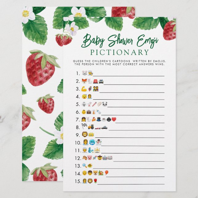 Strawberry Baby Shower Emoji Game  (Front/Back)