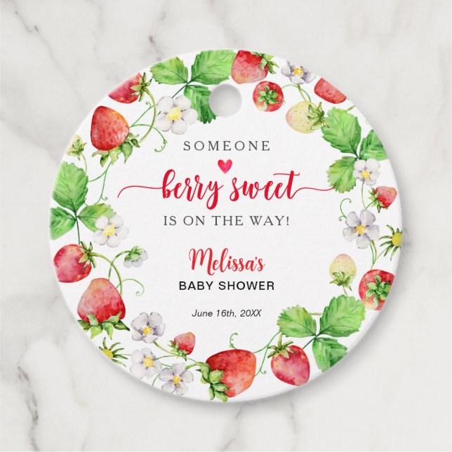 Strawberry Baby Shower Favor Tags (Front)