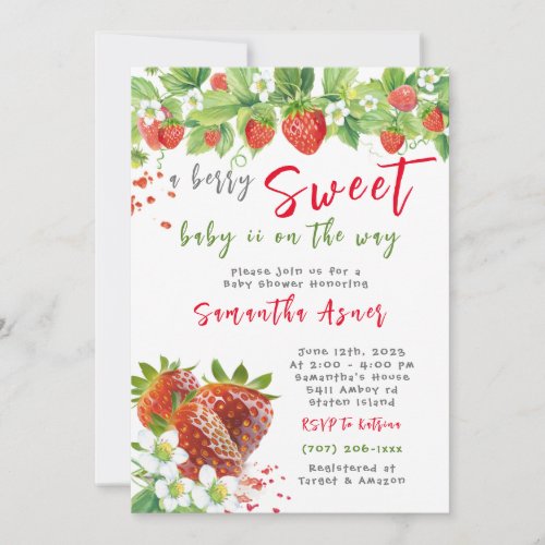 Strawberry Baby Shower Girl Invitation