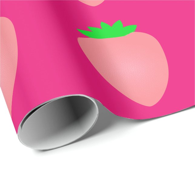 Strawberry Baby Shower Girls Birthday Pink Summer Wrapping Paper (Roll Corner)