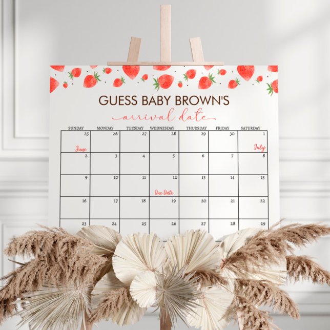 Strawberry Baby Shower Guess Due Date Calendar Poster (Creator Uploaded)