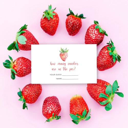 Strawberry _ baby shower guess how many candies  enclosure card