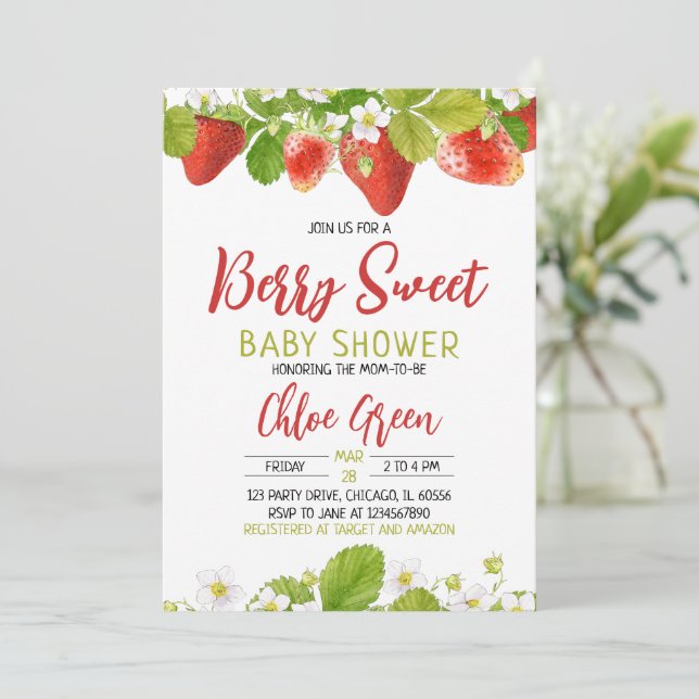 Strawberry Baby Shower Invitation (Standing Front)