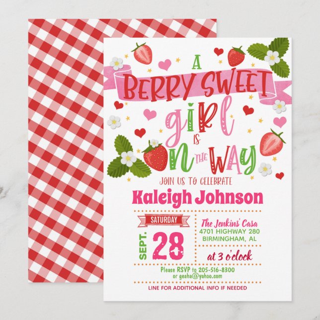 Strawberry Baby Shower Invitation (Front/Back)