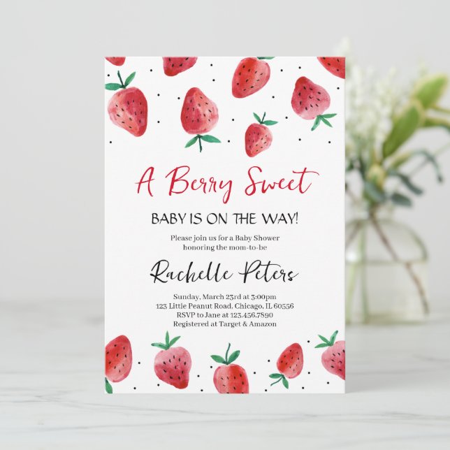Strawberry Baby Shower Invitation (Standing Front)