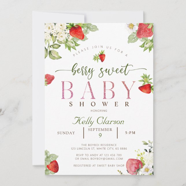Strawberry Baby Shower Invitation (Front)