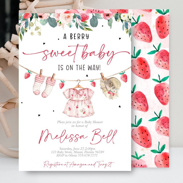 Strawberry Baby Shower Invitation  (Discover charming strawberry-themed baby shower invitations and decor! Perfect for spring and summer)