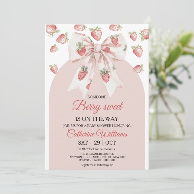 Strawberry Baby Shower Invitation | Berry Baby (Standing Front)
