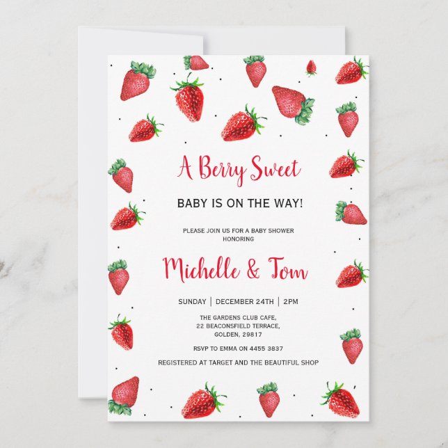 Strawberry Baby Shower invitation | Berry Sweet  (Front)
