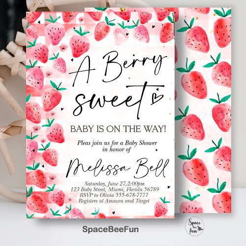 Strawberry Baby Shower Invitation Berry Sweet Baby