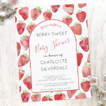 Strawberry Baby Shower Invitation Postcard<br><div class="desc">Cute and modern watercolor strawberry berry sweet baby shower invitation. Back features matching text and more strawberries for an extra helping of cuteness. Customize the text to suit your celebration. Original art by Nic Squirrell</div>