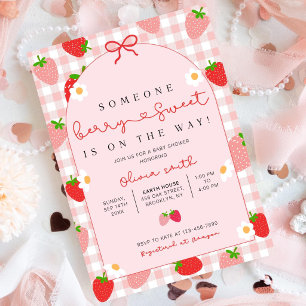 Strawberry Baby Shower Invitation Template, Editab