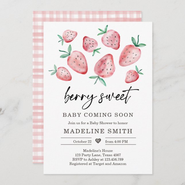 Strawberry Baby Shower Invite Berry Sweet Baby (Front/Back)