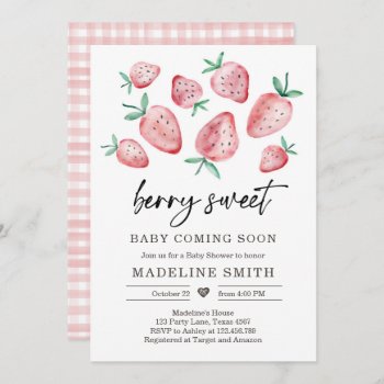 Strawberry Baby Shower Invite Berry Sweet Baby by Anietillustration at Zazzle