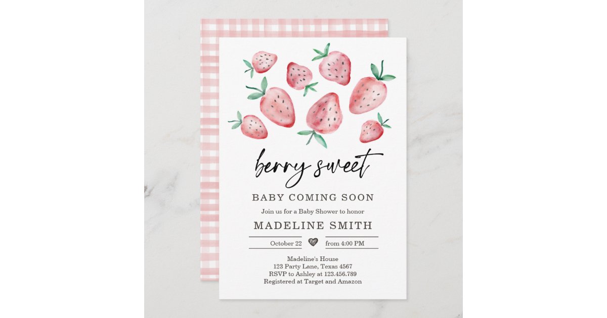 Strawberry Baby Shower, Berry Sweet Invitation, Zazzle