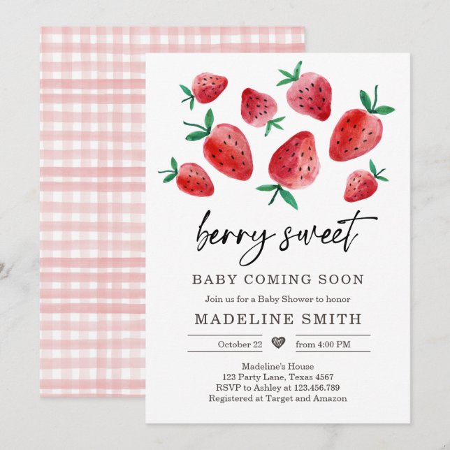 Strawberry Baby Shower Invite Berry Sweet Baby (Front/Back)