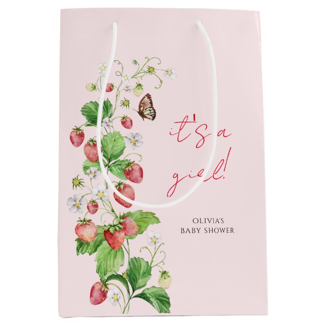 Strawberry Baby Shower It's a girl Medium Gift Bag (Front)