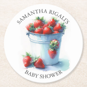 Strawberry Baby Shower Keepsake Round Paper Coaster