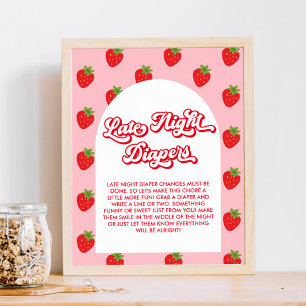 Strawberry Baby Shower Late Night Diapers Game Poster