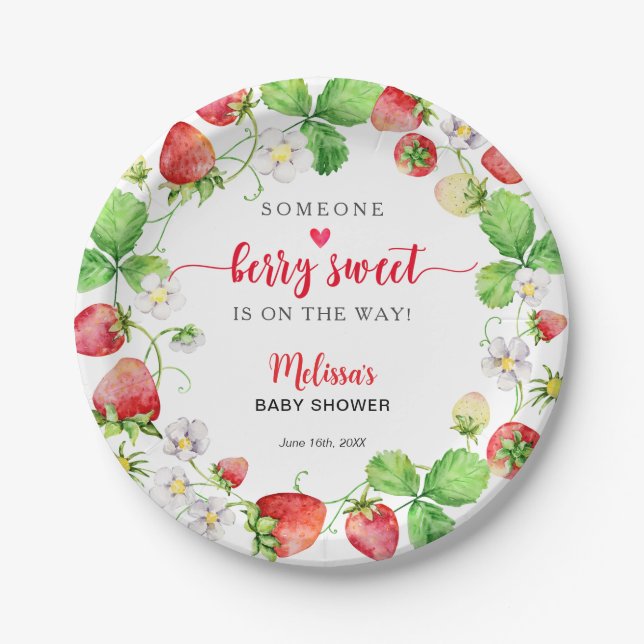 Strawberry Baby Shower Paper Plates (Front)