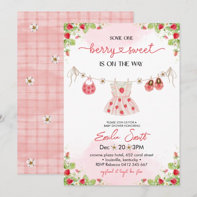 Strawberry Baby shower Party Invitation (Front/Back)