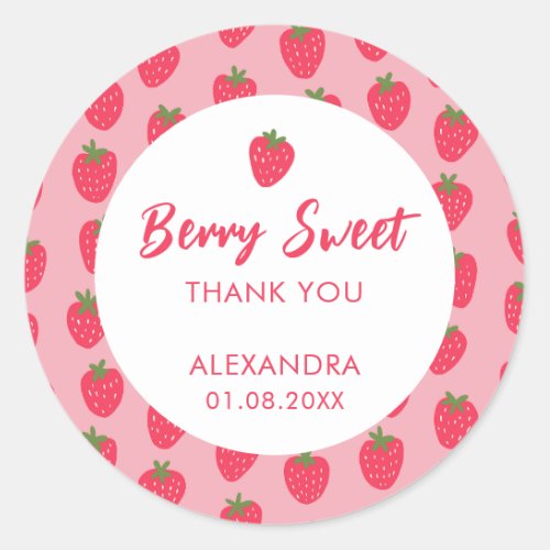 Strawberry Baby Shower Pink Classic Round Sticker