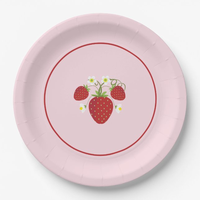 Strawberry Baby Shower Plates | Pink (Front)