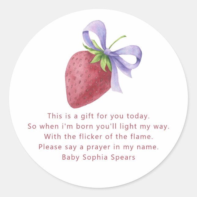 Strawberry baby shower - Prayer candle label (Front)