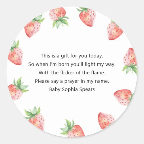 Strawberry baby shower _ Prayer candle label