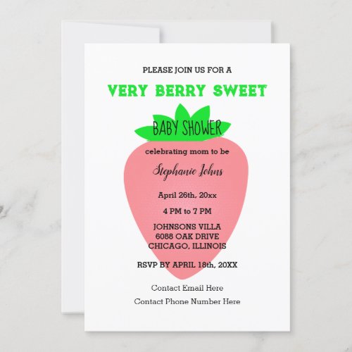Strawberry Baby Shower QR Code Baby Girl 2024 Invitation
