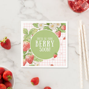 Strawberry Baby Shower "She'll Be Here Berry Soon" Napkins