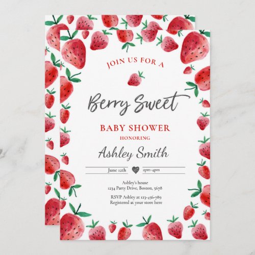 Strawberry Baby Shower Summer Berry Sweet Baby Invitation