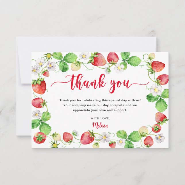 Strawberry Baby Shower Thank You Card (Front)