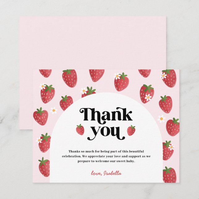 Strawberry Baby Shower Thank You Card (Front/Back)