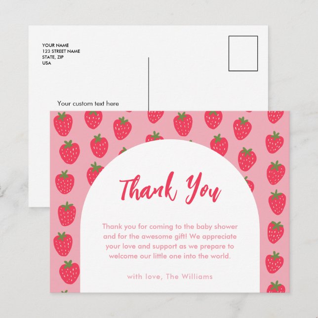 Strawberry Baby Shower Thank You Postcard (Front/Back)