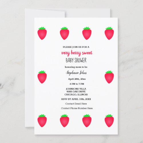 Strawberry Baby Shower Very Berry Sweet Baby Girl Invitation