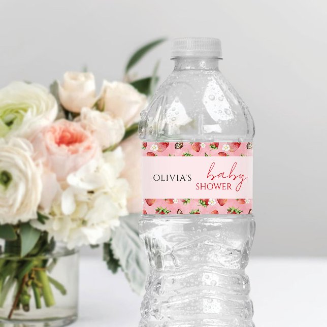 Strawberry Baby Shower Water Bottle Label (Creator Uploaded)