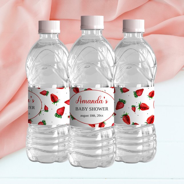 Strawberry Baby Shower Water Bottle Label (Creator Uploaded)