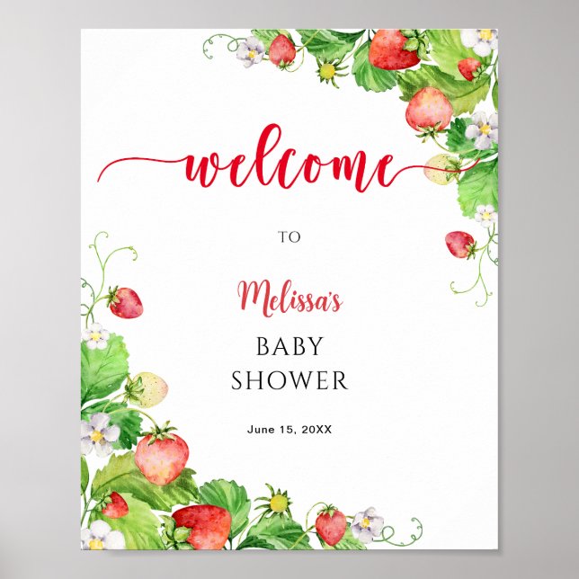 Strawberry Baby Shower Welcome  Poster (Front)