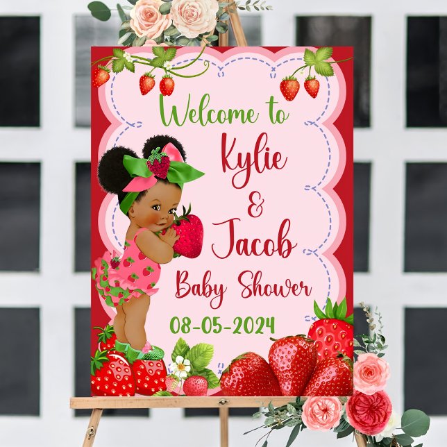 Strawberry Baby Shower Welcome Sign Afro Strawberr (Creator Uploaded)