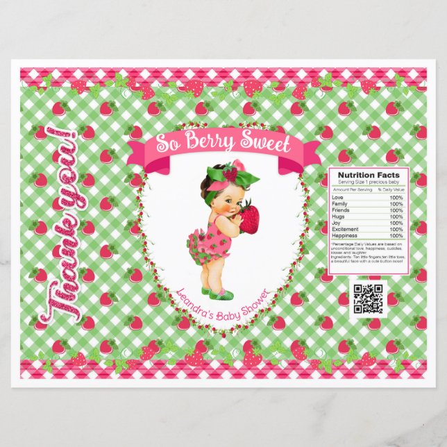 Strawberry Baby Theme Pink Green Gingham Chip Bag (Front)