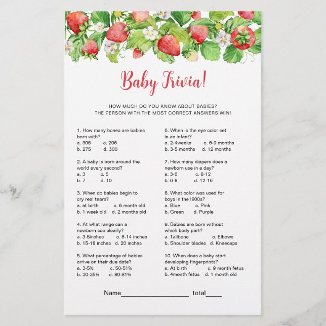 Strawberry Baby Trivia Game (Front)