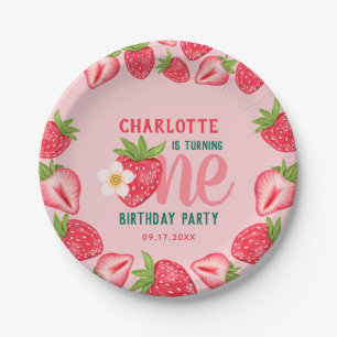 Strawberry Baby Turning One 1st Birthday Party Paper Plates